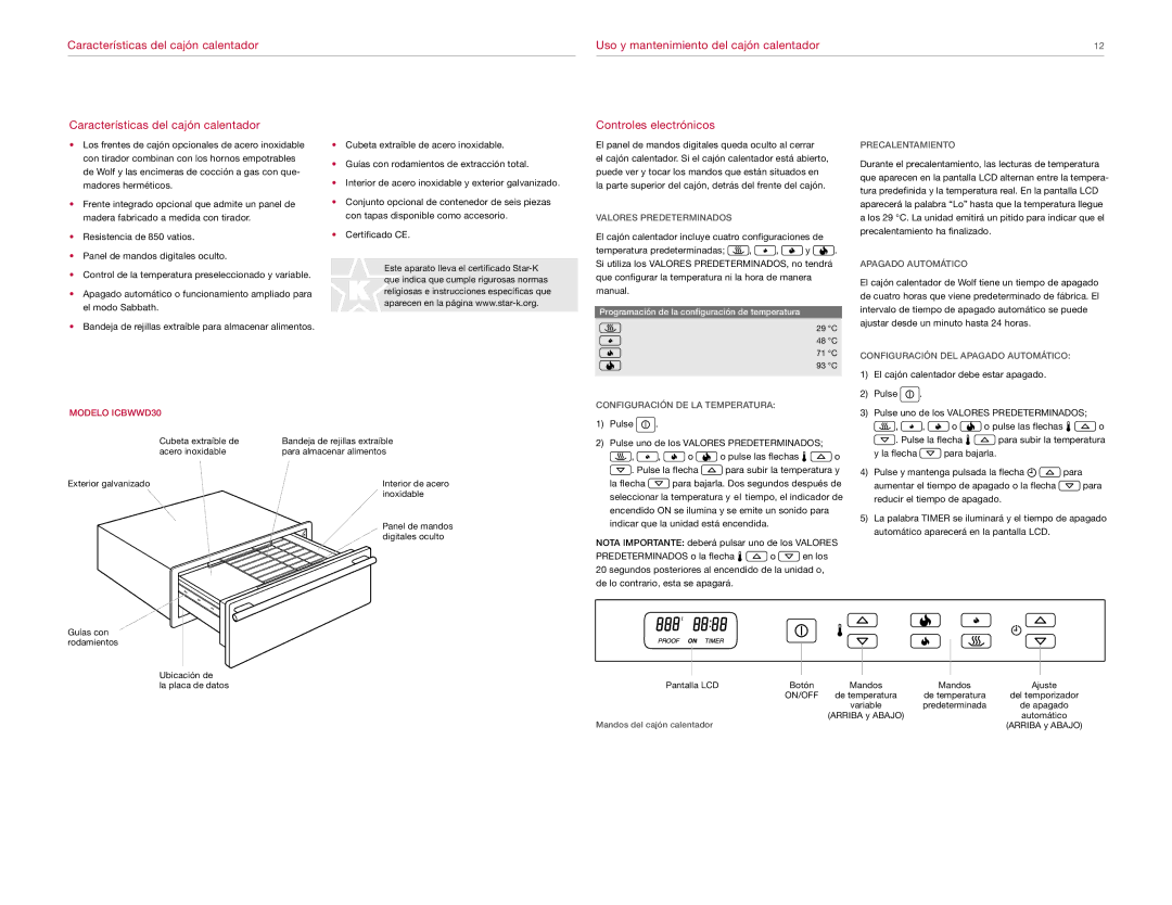 Wolf Appliance Company ICBWWD30 manual Controles electrónicos 