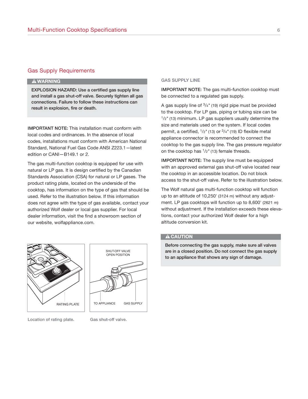 Wolf Appliance Company IM15 manual GAS Supply Line 