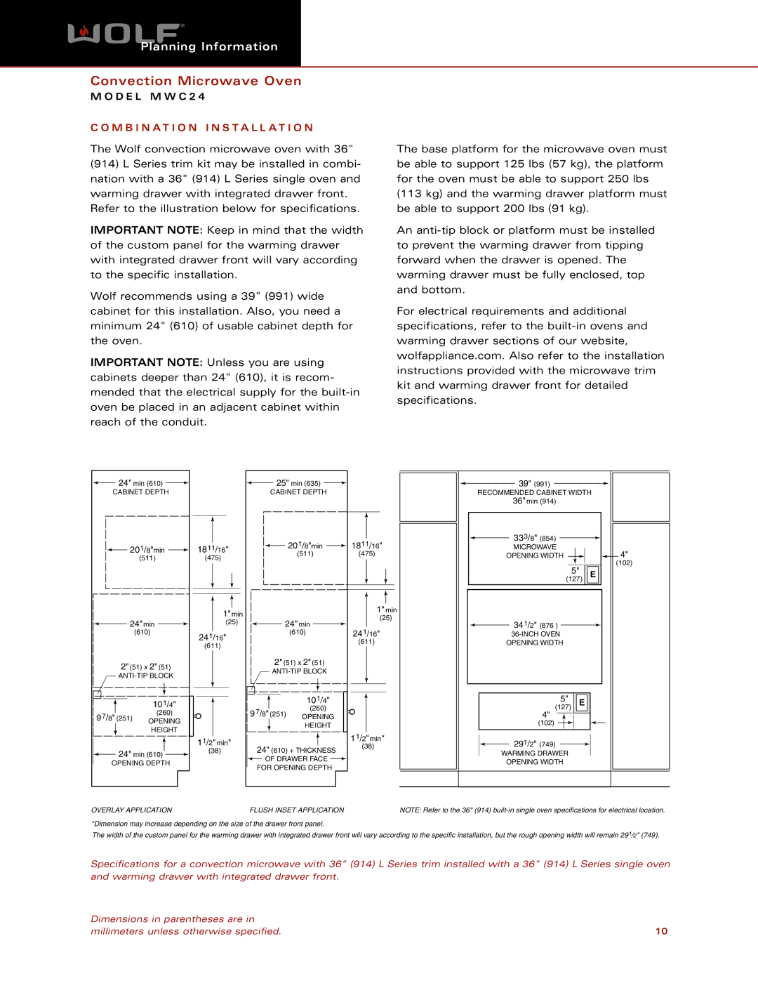 Wolf Appliance Company MWC24 dimensions 24min 