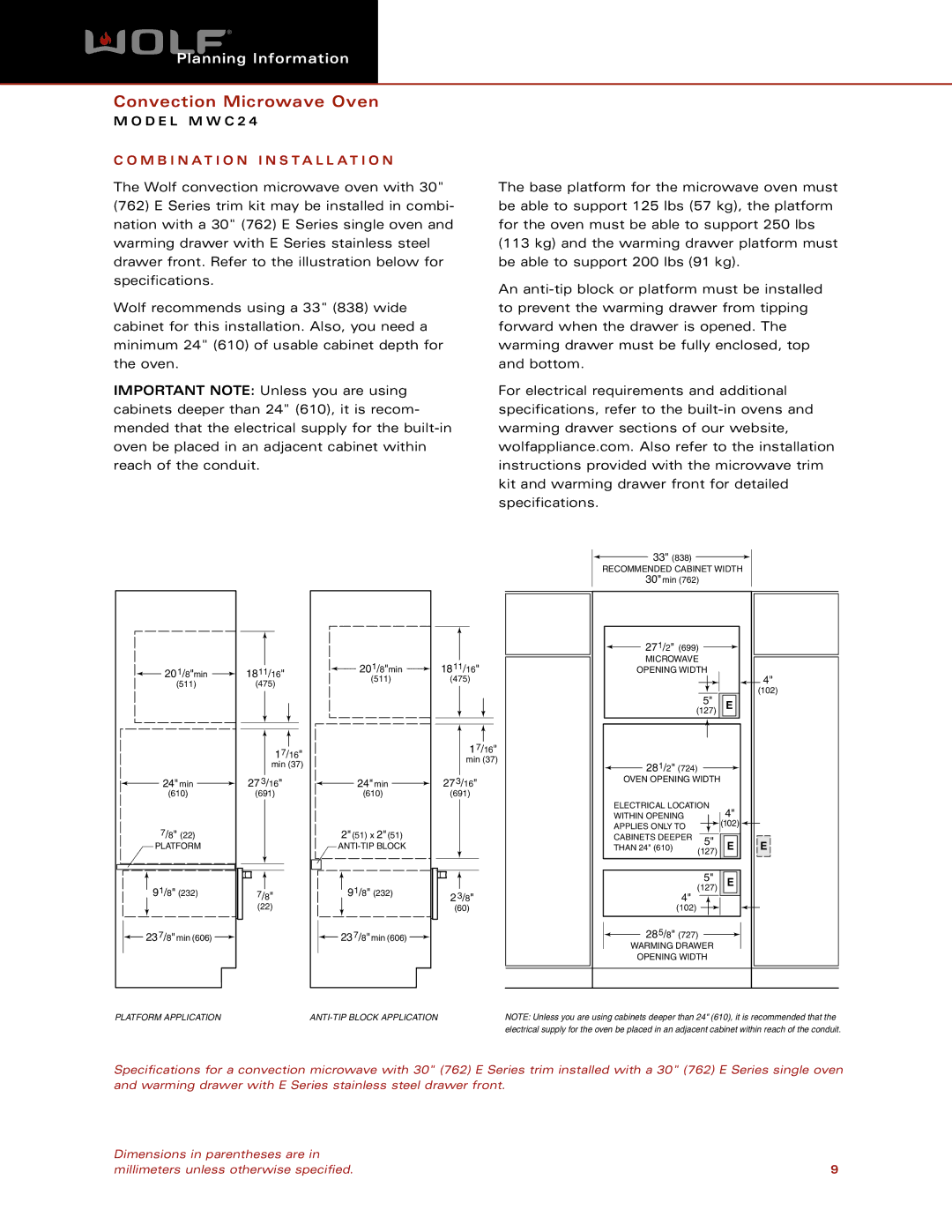 Wolf Appliance Company MWC24 dimensions 17/16 