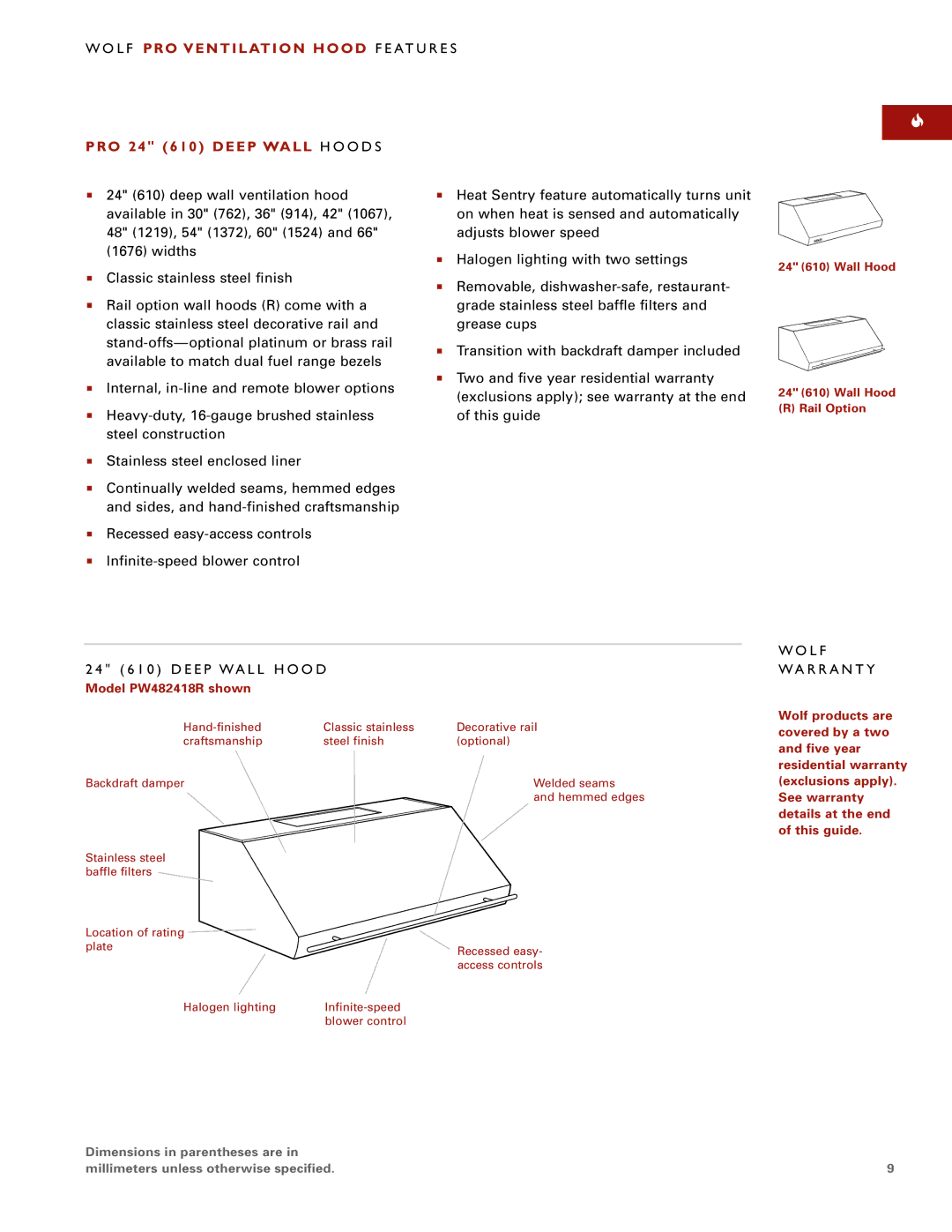 Wolf Appliance Company PW482718R, PW482210R, PWC482418R manual L F R R a N T Y, Model PW482418R shown 