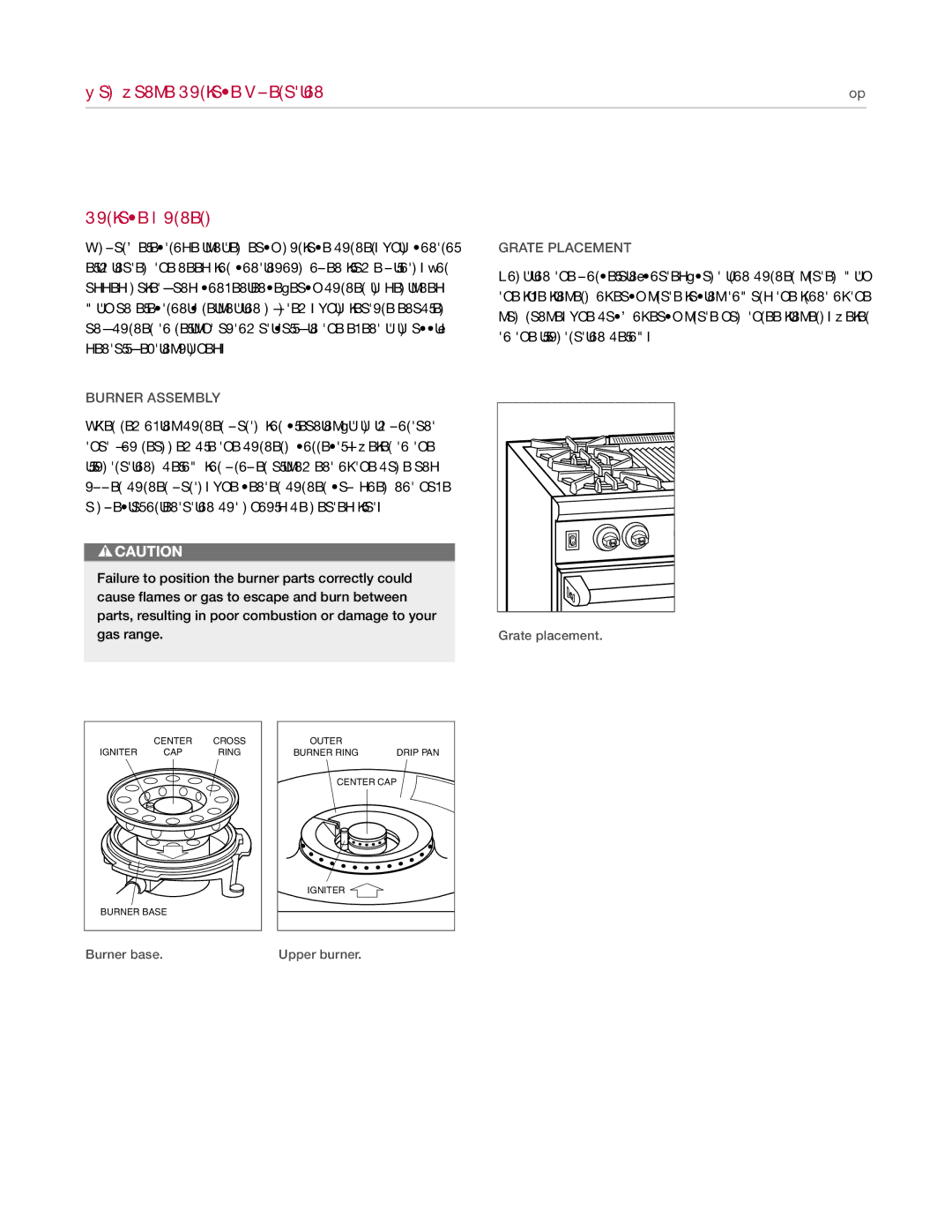 Wolf Appliance Company manual Gas Range Surface Operation Surface Burners, Burner Assembly, Grate Placement 