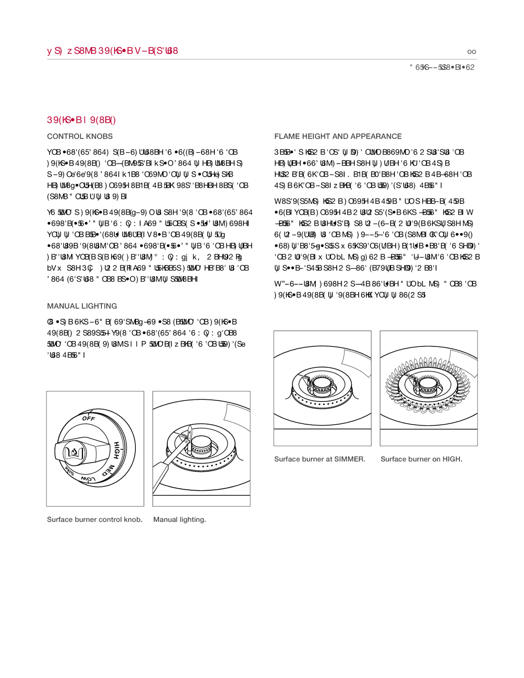 Wolf Appliance Company manual Gas Range Surface Operation, Control Knobs, Manual Lighting, Flame Height and Appearance 