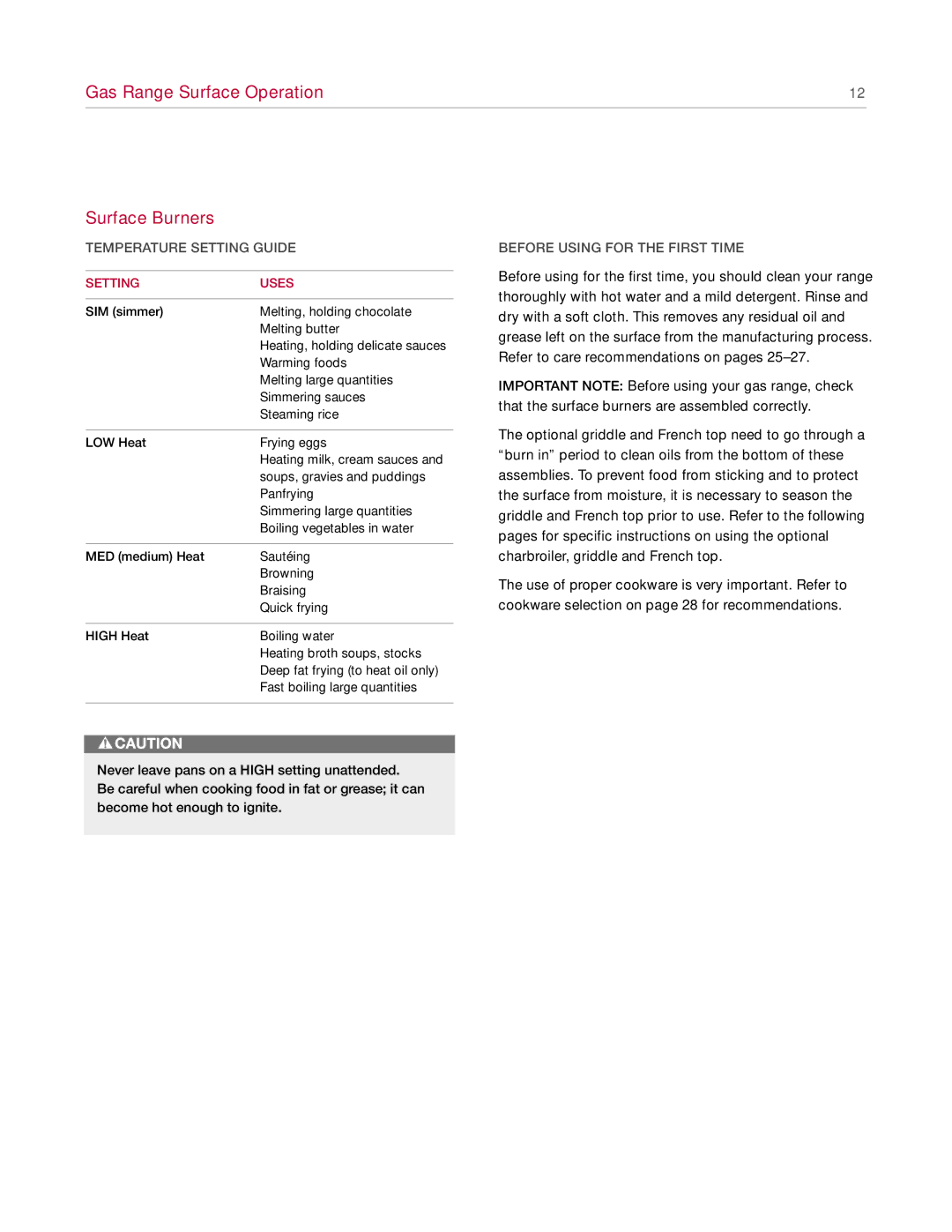 Wolf Appliance Company Range manual Temperature Setting Guide, Before Using for the First Time 