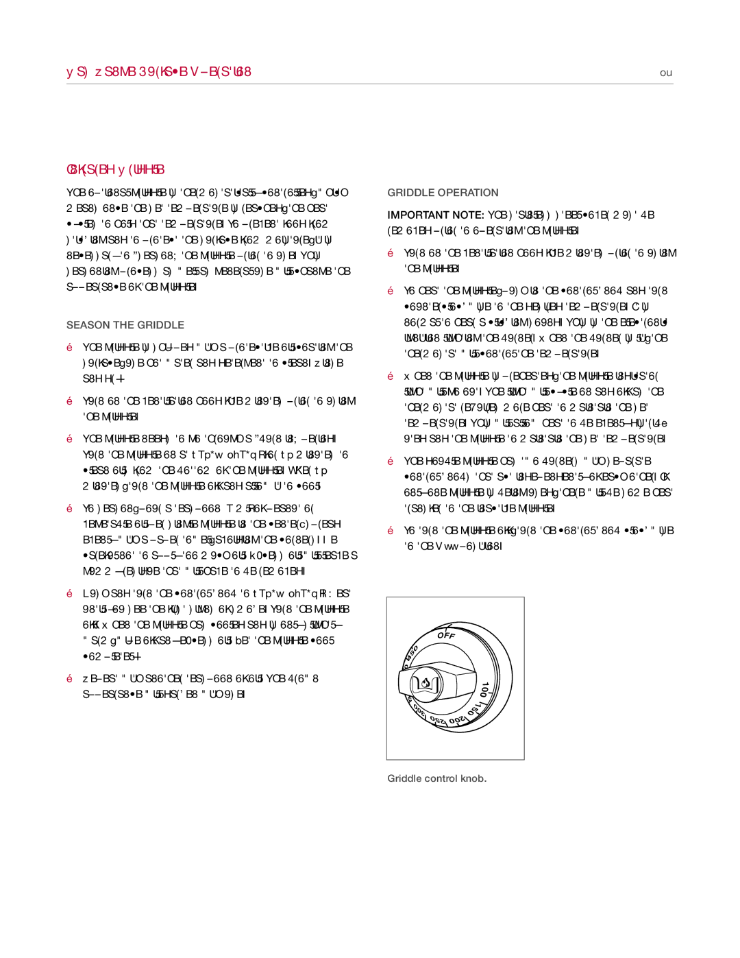 Wolf Appliance Company manual Gas Range Surface Operation Infrared Griddle, Season the Griddle, Griddle Operation 