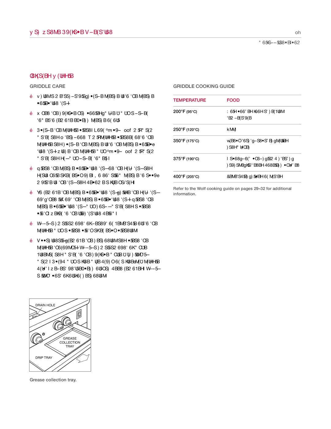 Wolf Appliance Company Range manual Griddle Care, Griddle Cooking Guide 