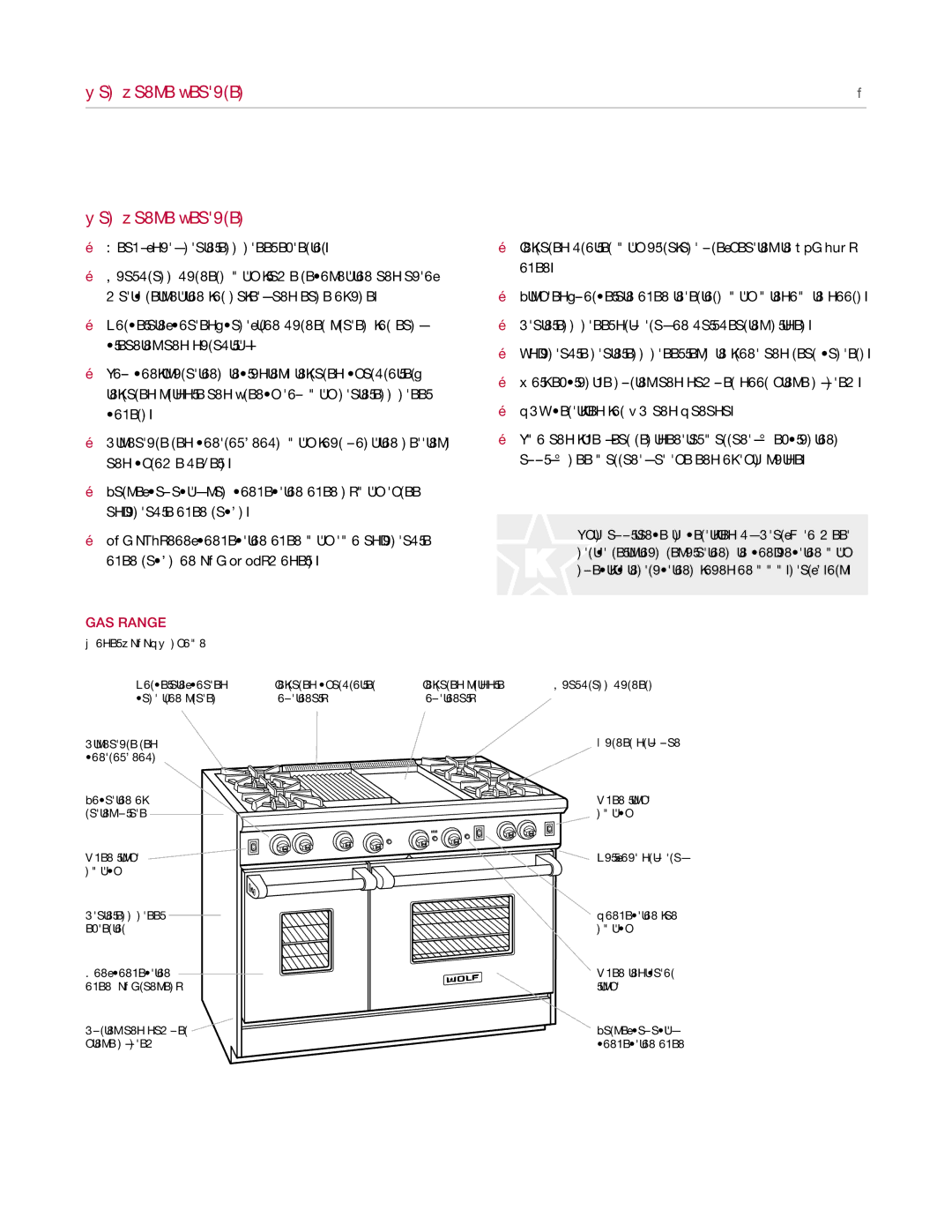 Wolf Appliance Company manual Gas Range Features, GAS Range 