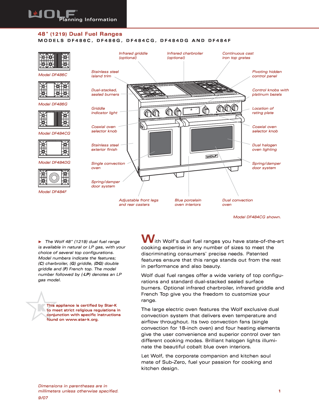 Wolf Appliance Company DF484CG, DF486G, DF484F, DF484DG, DF486C manual Dual Fuel Ranges, Surface Features, Accessories 