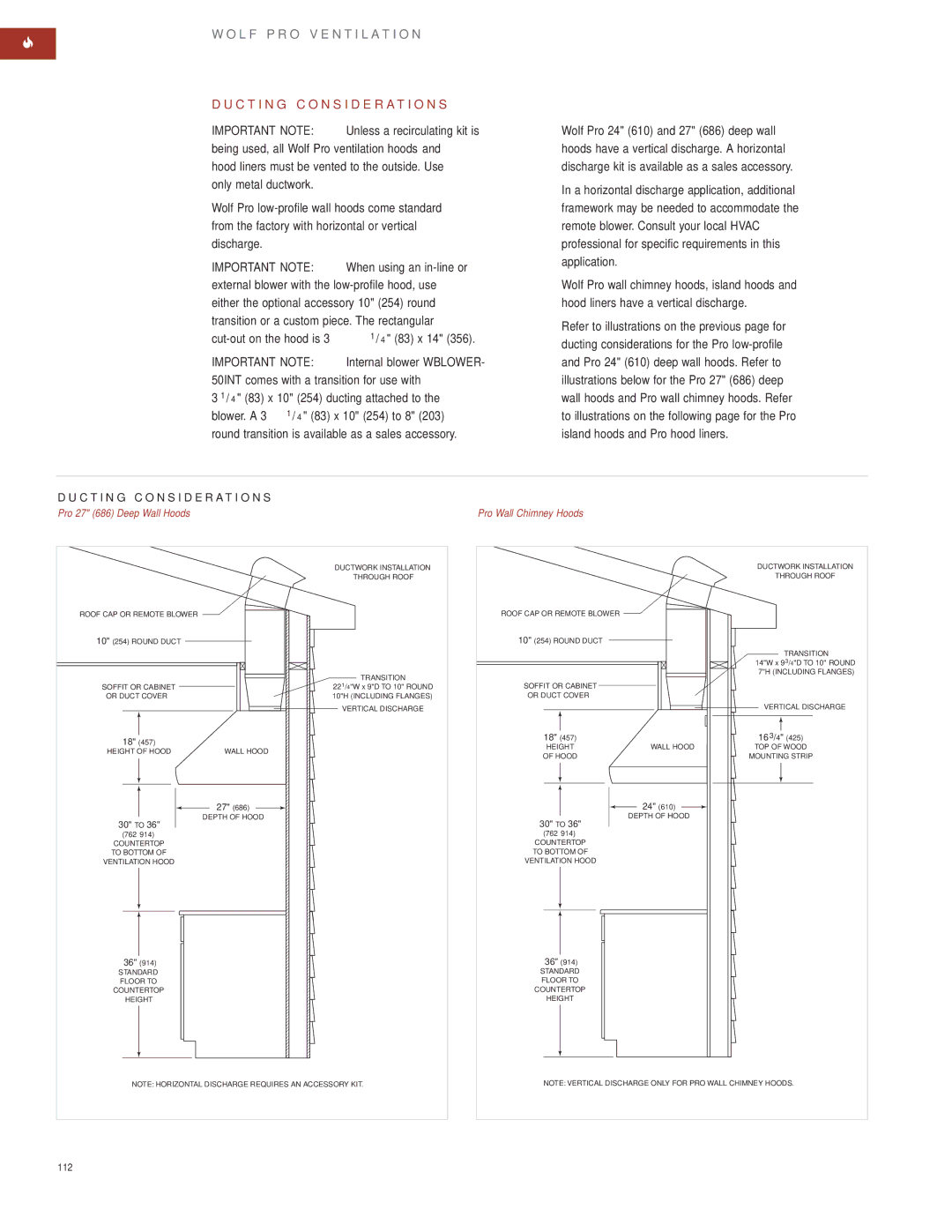 Wolf Appliance Company SO30F/S C T I N G C O N S I D E R a T I O N S, Pro 27 686 Deep Wall Hoods Pro Wall Chimney Hoods 