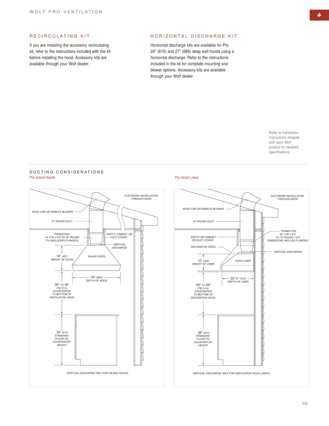 Wolf Appliance Company SO30F/S manual C I R C U L a T I N G K I T, R I Z O N T a L D I S C H a R G E K I T 