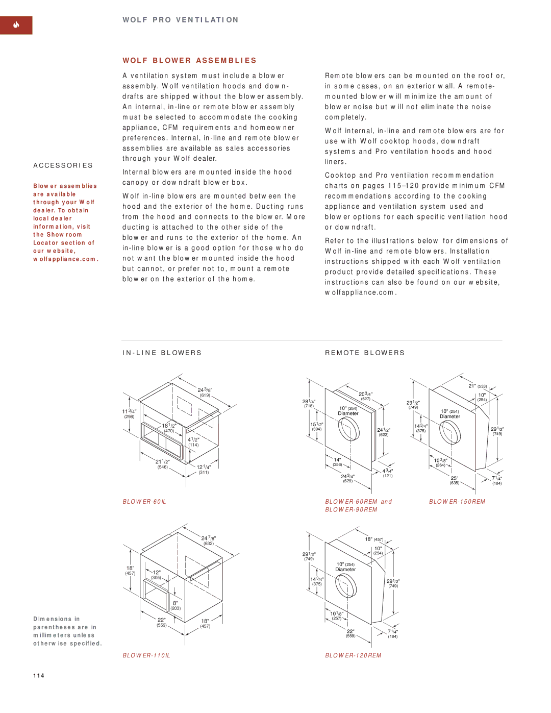 Wolf Appliance Company SO30F/S manual L F B L O W E R a S S E M B L I E S, M O T E B L O W E R S, BLOWER-60REM 