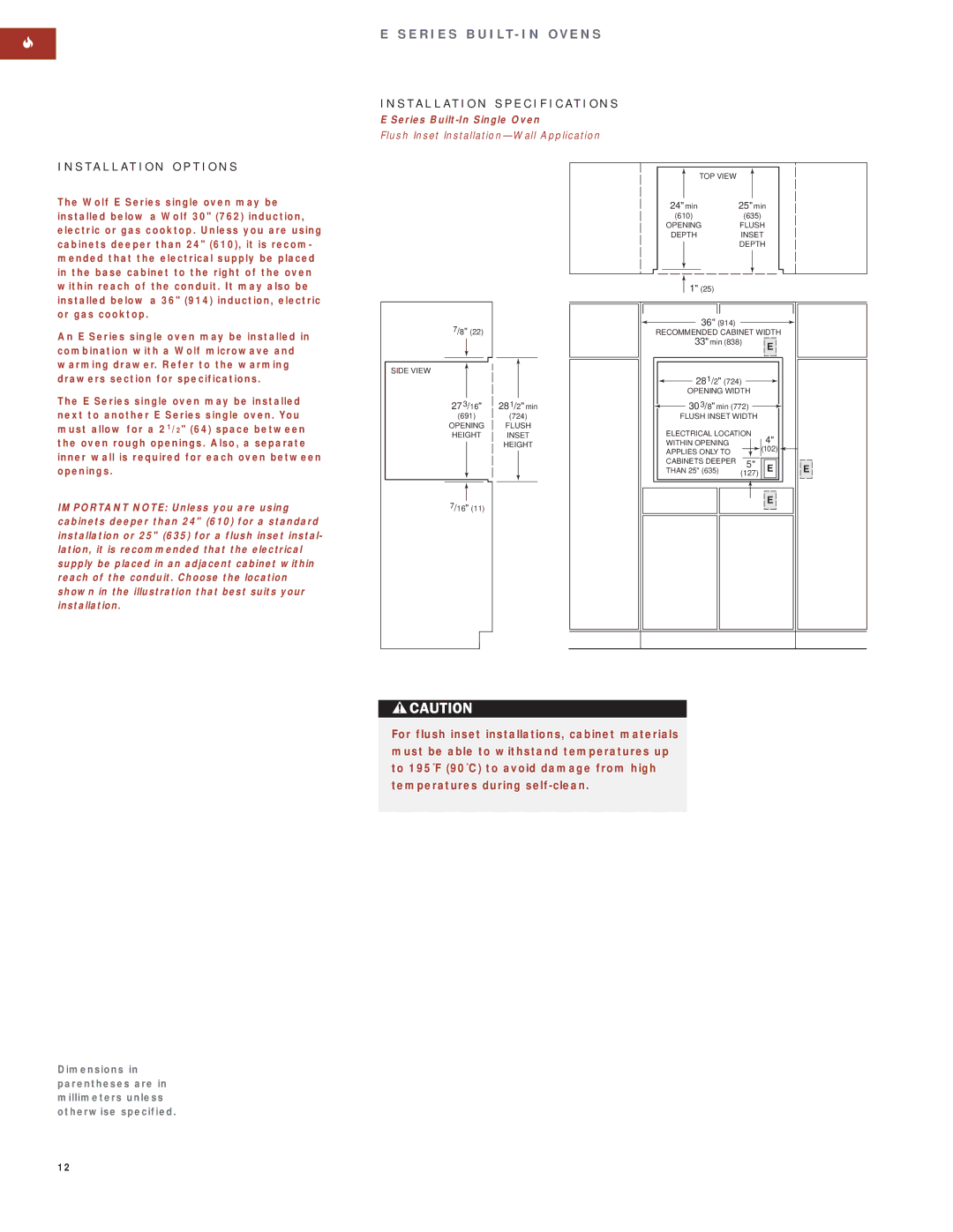 Wolf Appliance Company SO30F/S manual Flush Inset Installation-Wall Application, min 25 min, 273/16 281/2min 