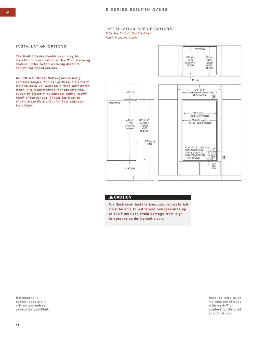 Wolf Appliance Company SO30F/S manual Flush Inset Installation, 49 5 50 15 