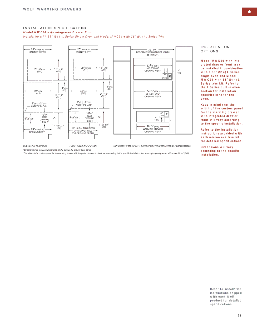 Wolf Appliance Company SO30F/S manual 101/4, 11/2min 