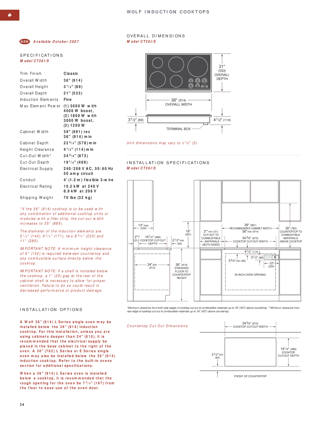 Wolf Appliance Company SO30F/S manual Model CT36I/S 