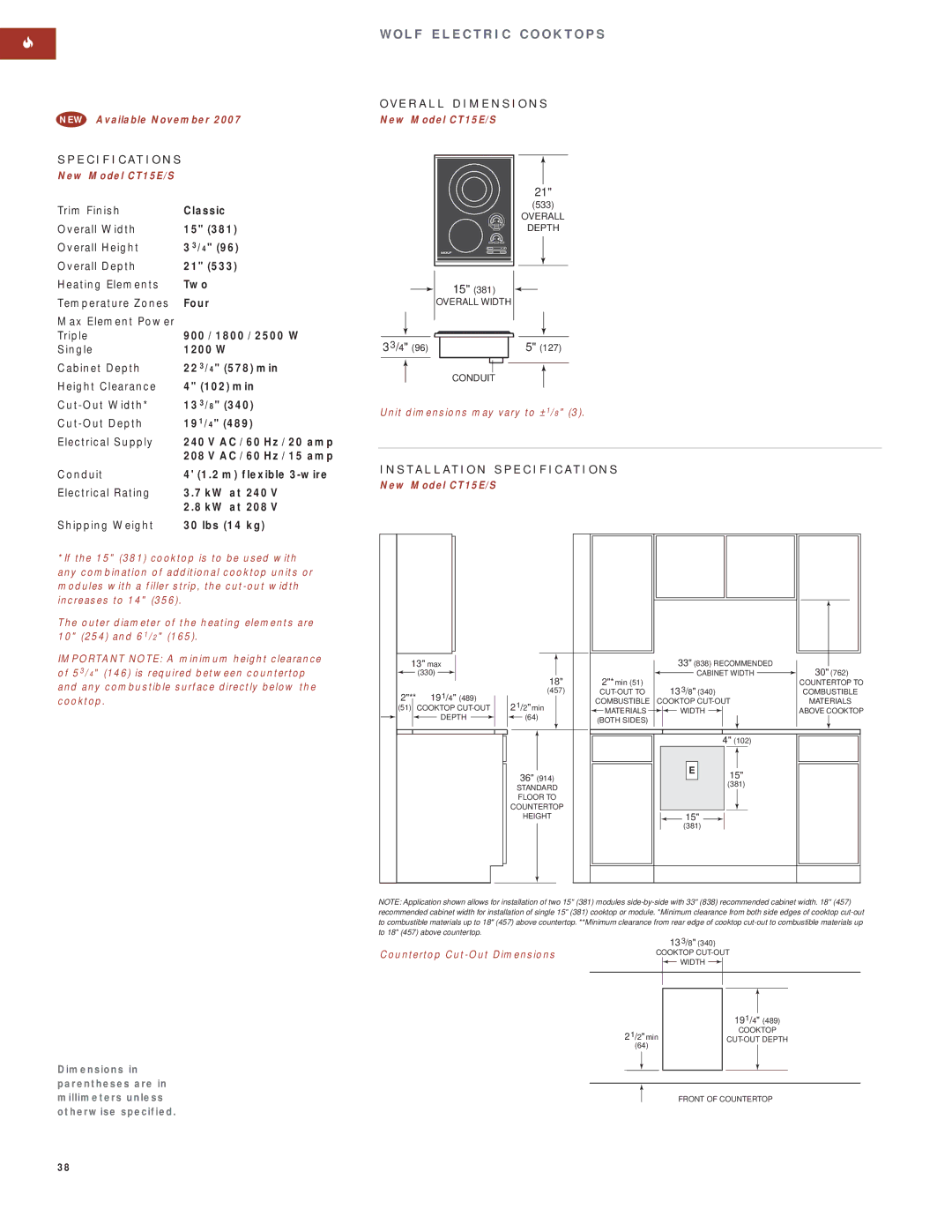 Wolf Appliance Company SO30F/S manual NEW Available November, New Model CT15E/S, 127 