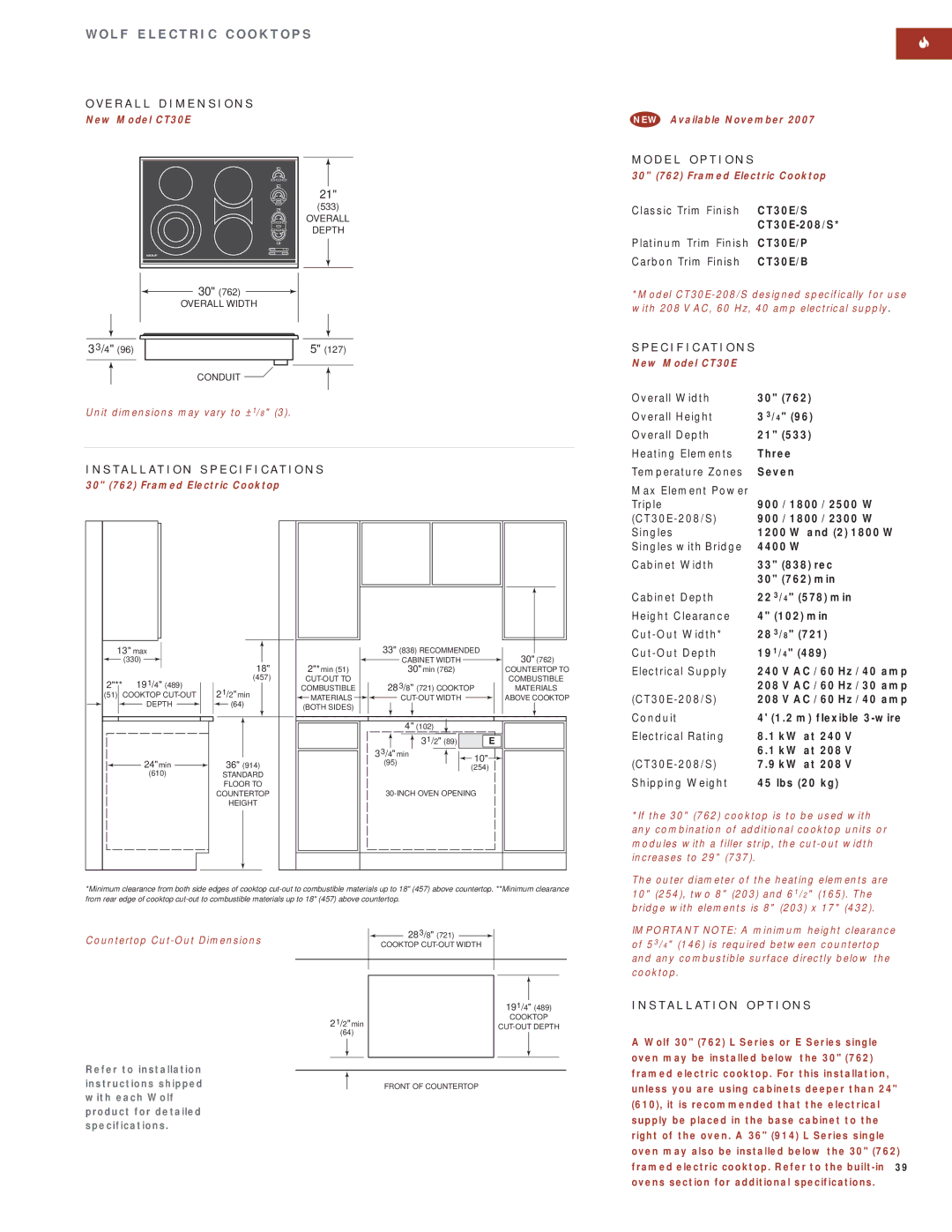 Wolf Appliance Company SO30F/S manual Classic Trim Finish, Platinum Trim Finish, Carbon Trim Finish 