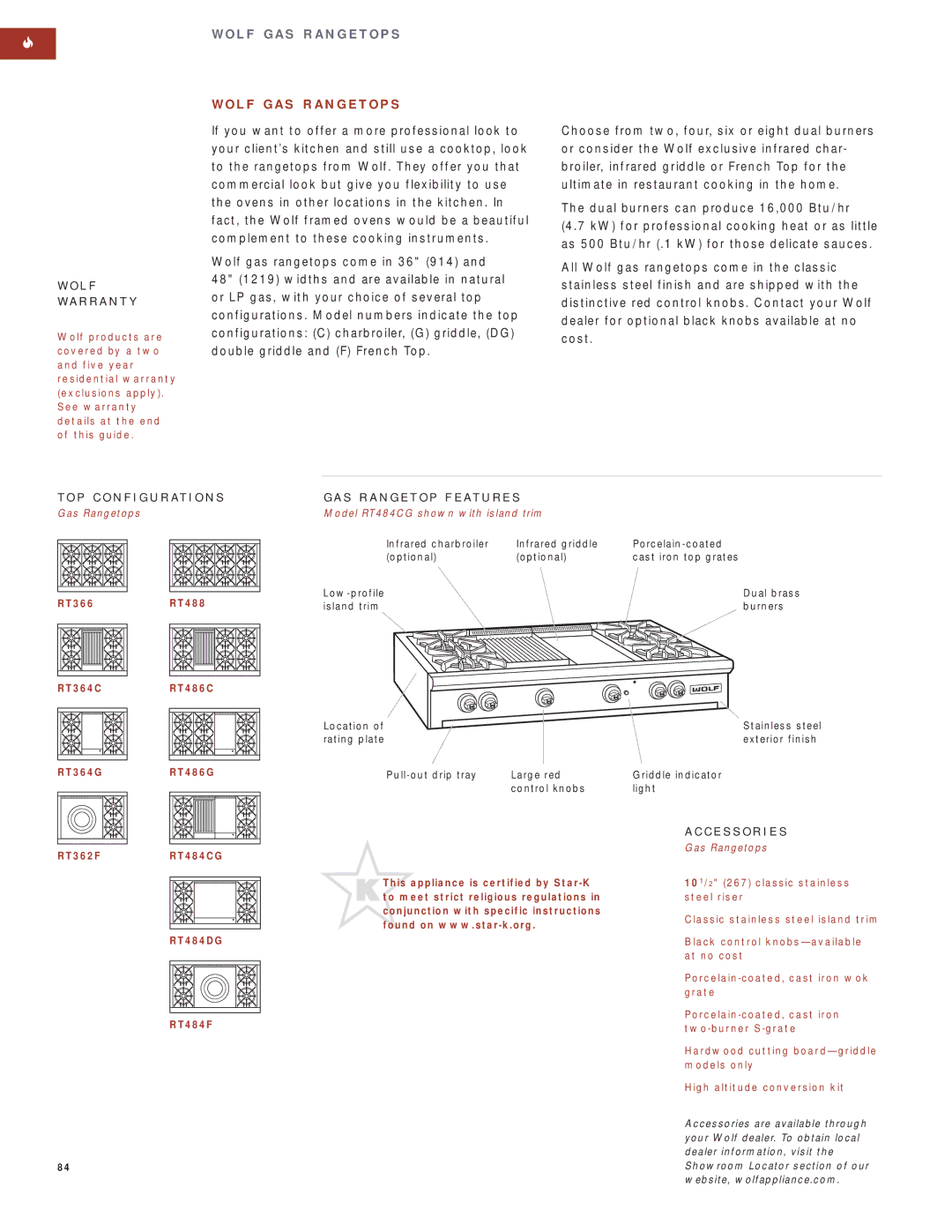 Wolf Appliance Company SO30F/S manual L F G a S R a N G E T O P S, S R a N G E T O P F E AT U R E S, Gas Rangetops 