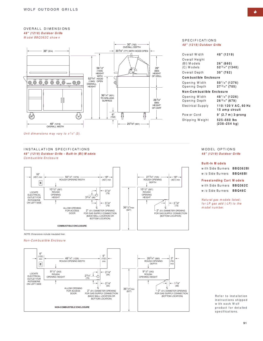 Wolf Appliance Company SO30F/S manual BBQ362BI, BBQ48BI, BBQ362C, BBQ48C 