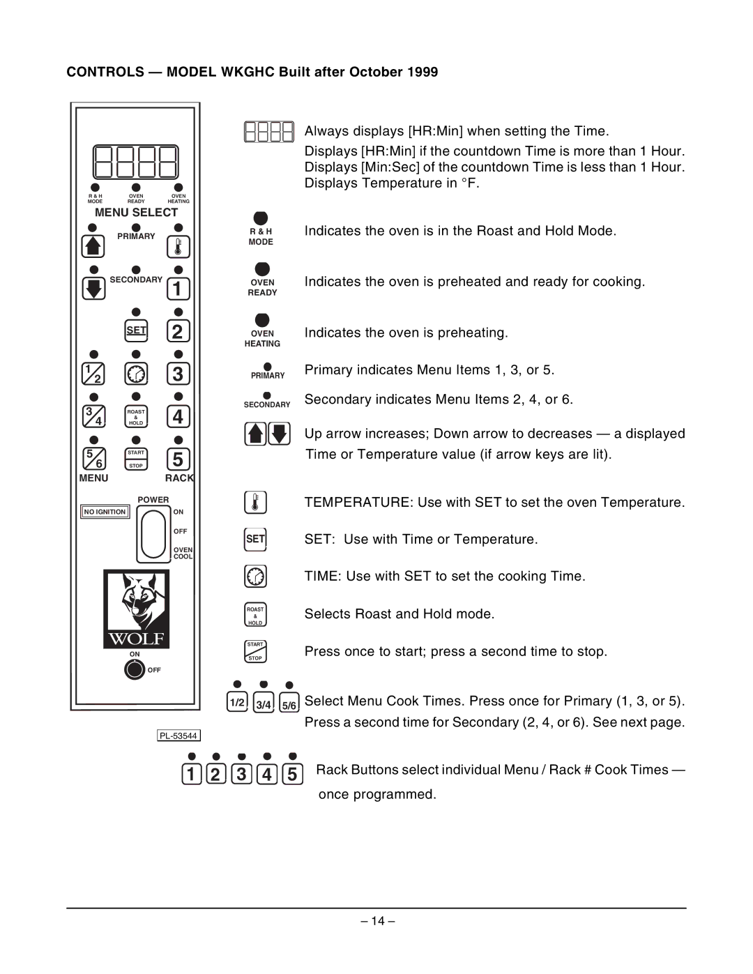 Wolf Appliance Company WKGHC ML-767590, WKGHD ML-767589 owner manual Controls Model Wkghc Built after October, Menu Select 