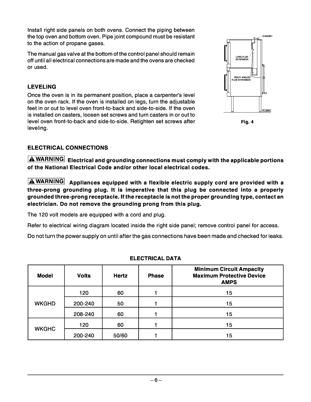 Wolf Appliance Company WKGHC ML-767590, WKGHD ML-767589 owner manual Leveling, Electrical Connections 