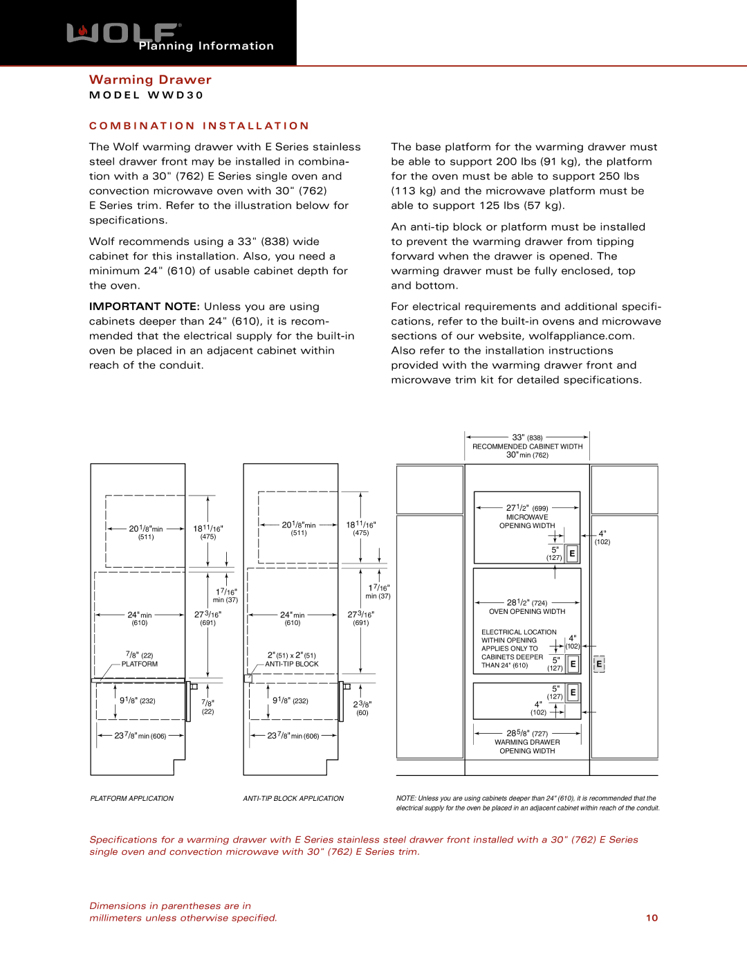 Wolf Appliance Company WWD30 dimensions 17/16 