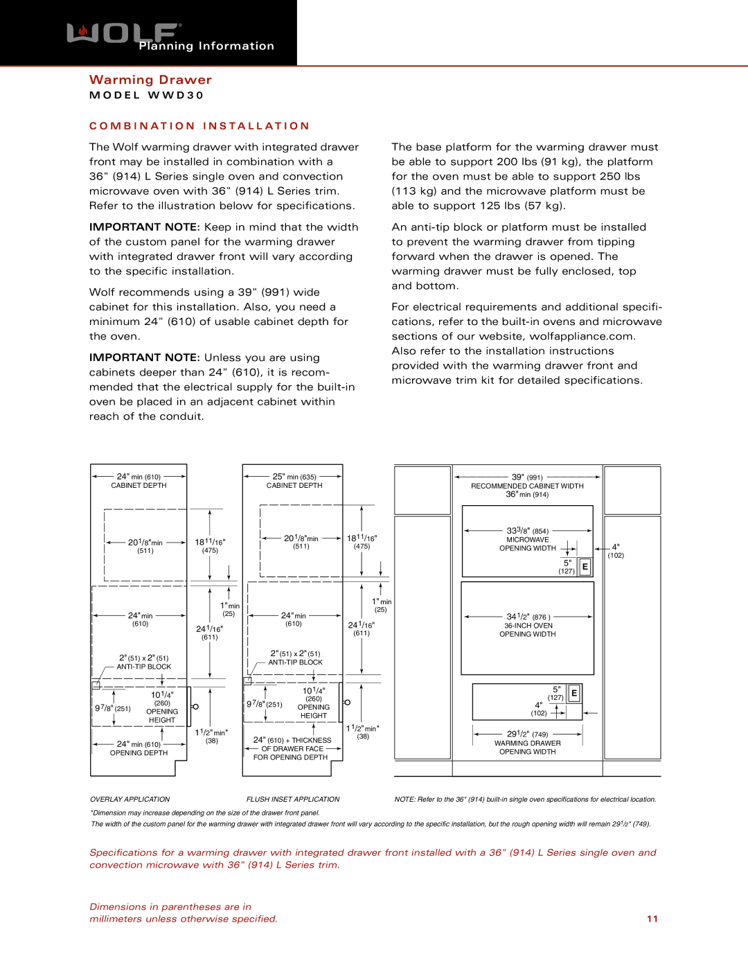 Wolf Appliance Company WWD30 dimensions 241/16 