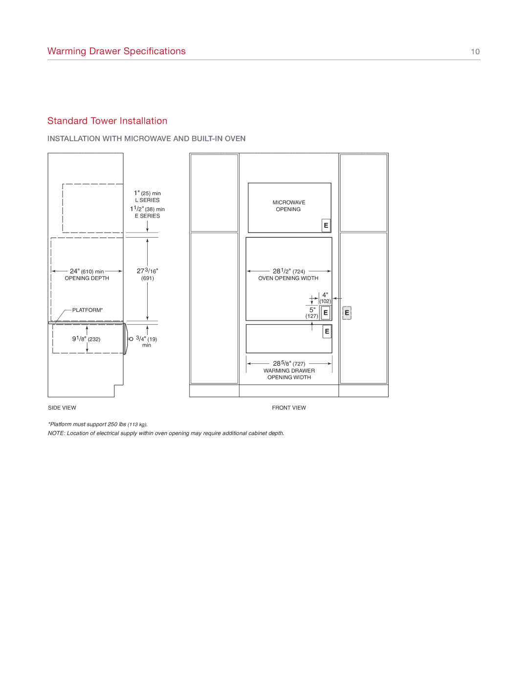 Wolf Appliance Company WWD30O manual Warming Drawer Specifications Standard Tower Installation 