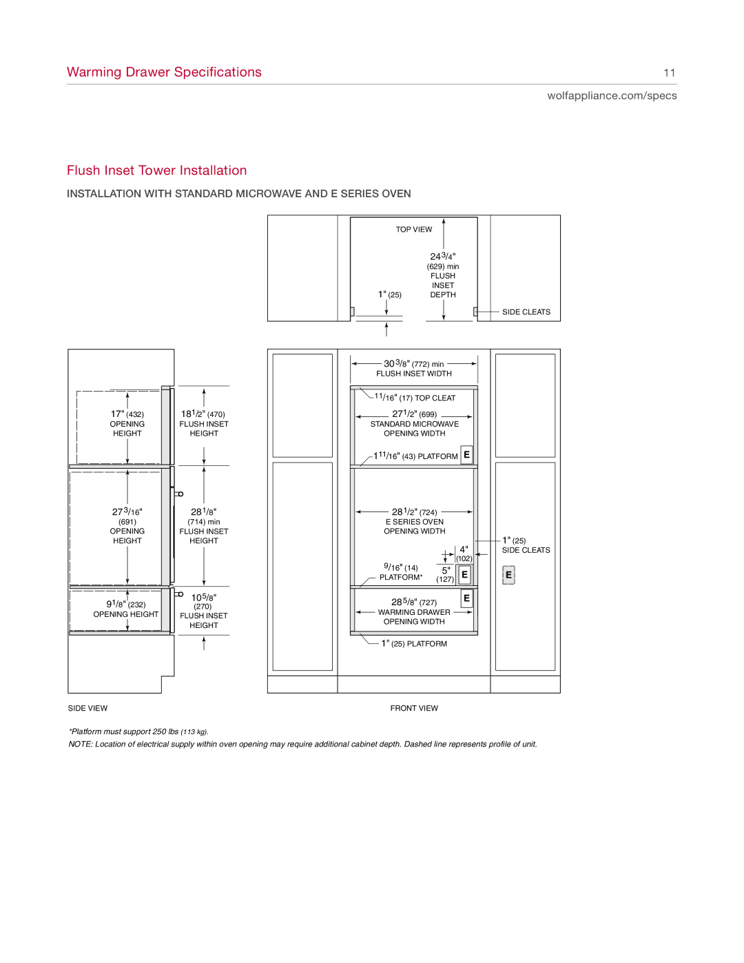 Wolf Appliance Company WWD30O manual Warming Drawer Specifications Flush Inset Tower Installation 