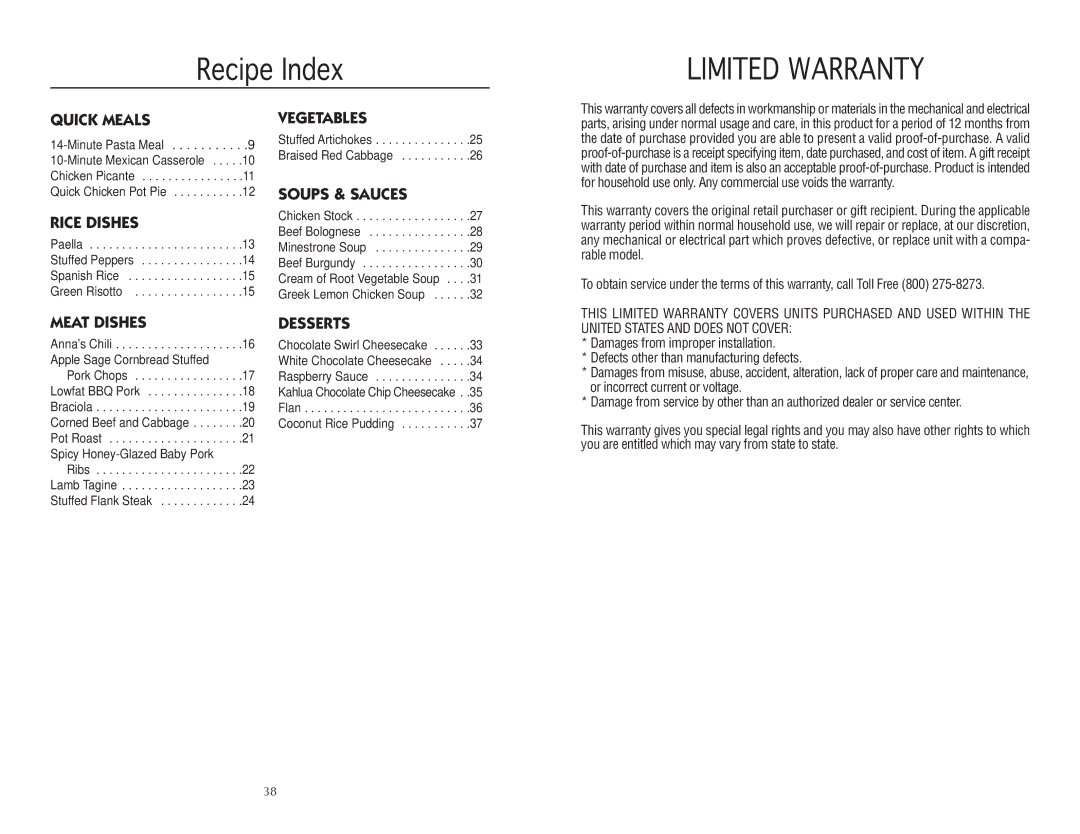 Wolf BPCR0075 manual Limited Warranty 