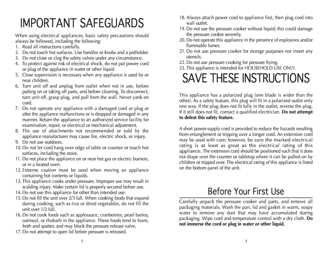 Wolf BPCR0075 manual Before Your First Use, Important Safeguards, Save These Instructions 