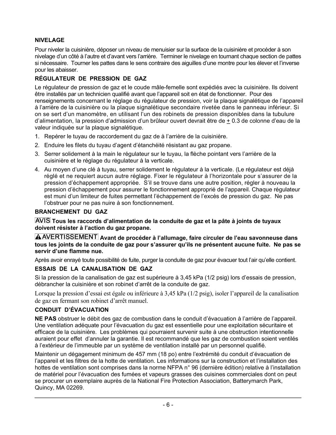 Wolf C60(S,C)(S,C), C36(S,C) Nivelage, Régulateur DE Pression DE GAZ, Branchement DU GAZ, Essais DE LA Canalisation DE GAZ 