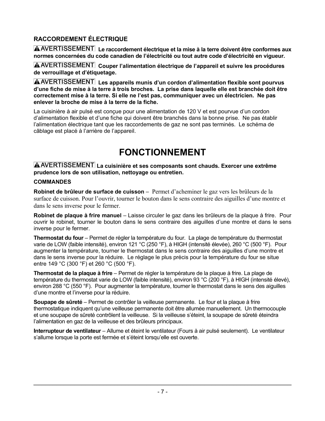 Wolf C36(S,C), C60(S,C)(S,C), C48(S,C), C72(S,C)(S,C) operation manual Fonctionnement, Raccordement Électrique, Commandes 