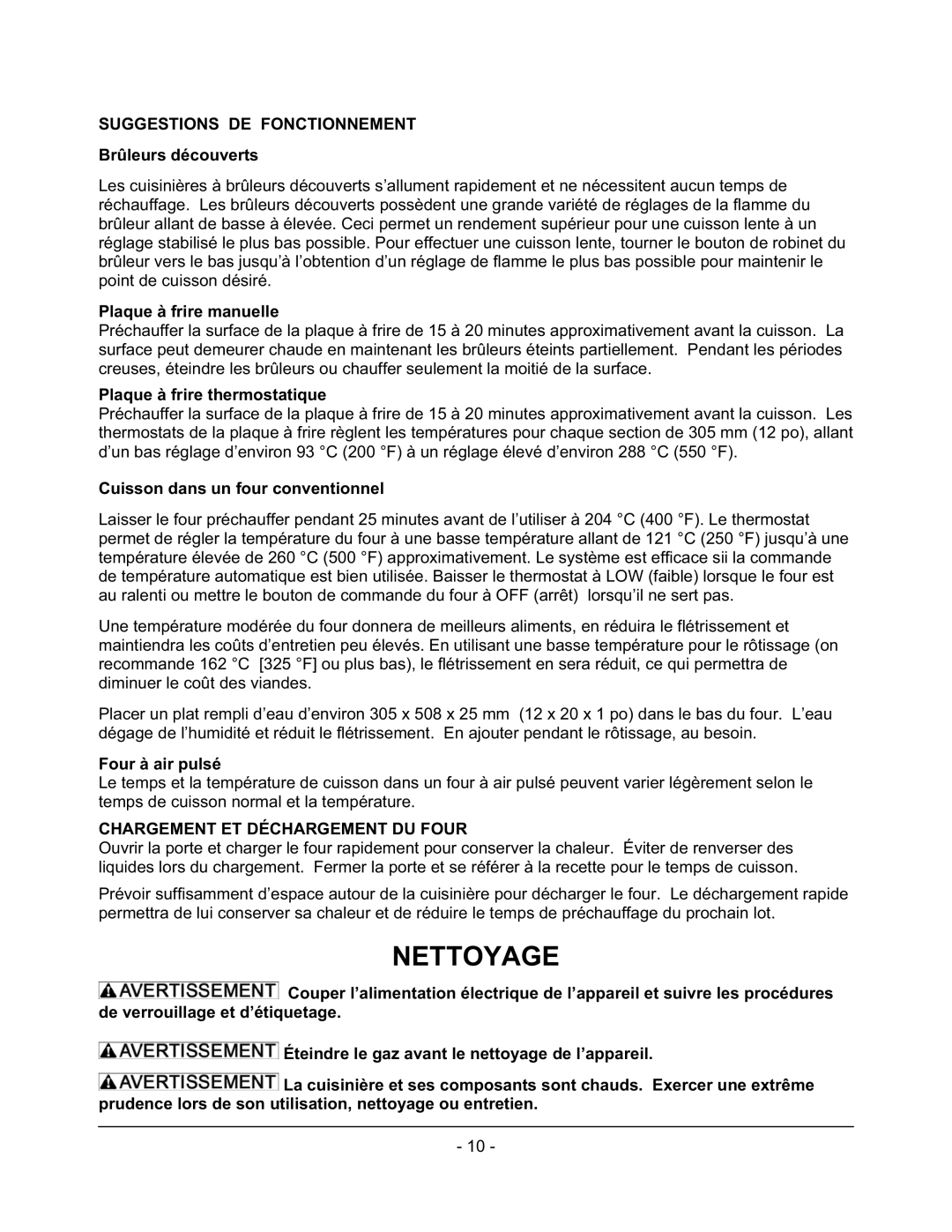 Wolf C60(S,C)(S,C), C36(S,C), C48(S,C) Nettoyage, Suggestions DE Fonctionnement, Chargement ET Déchargement DU Four 