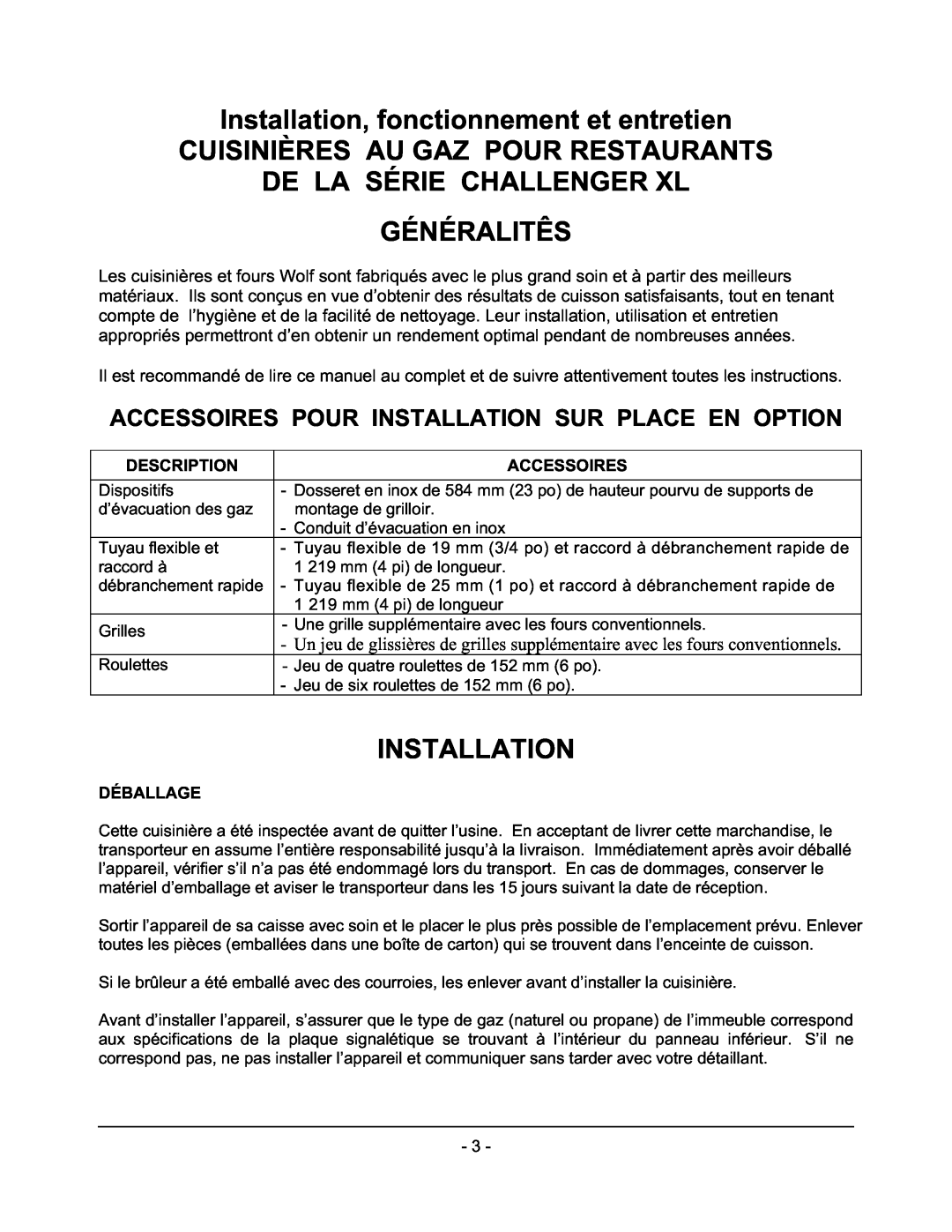 Wolf C36(S,C) Installation, fonctionnement et entretien, Cuisinières Au Gaz Pour Restaurants De La Série Challenger Xl 