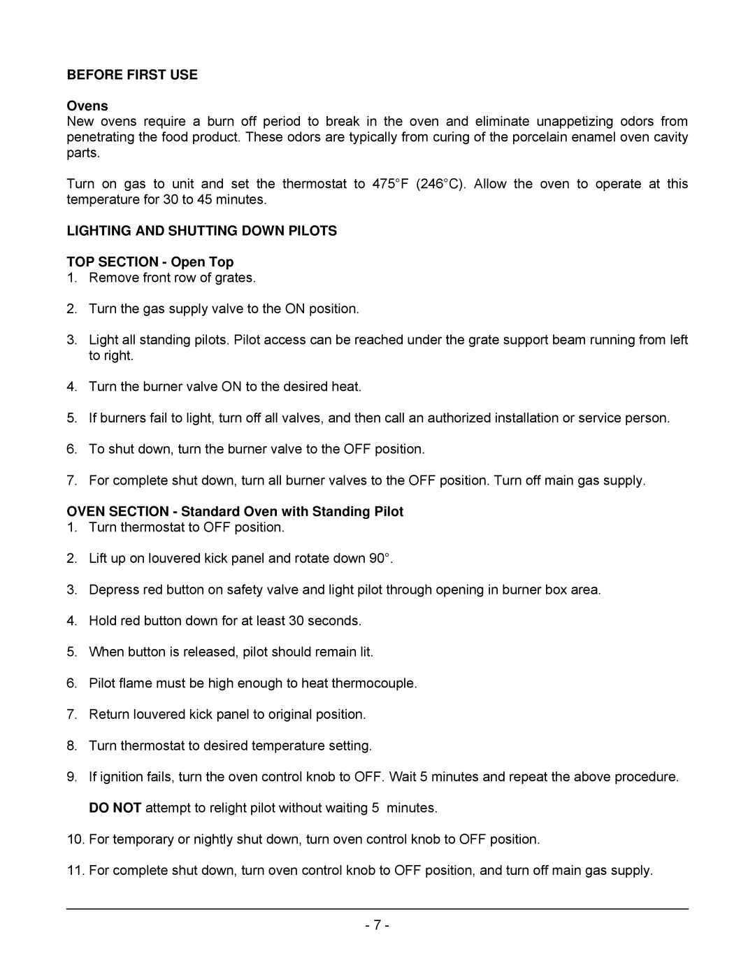 Wolf C72SS operation manual Before First USE, Ovens, Lighting and Shutting Down Pilots, TOP Section Open Top 