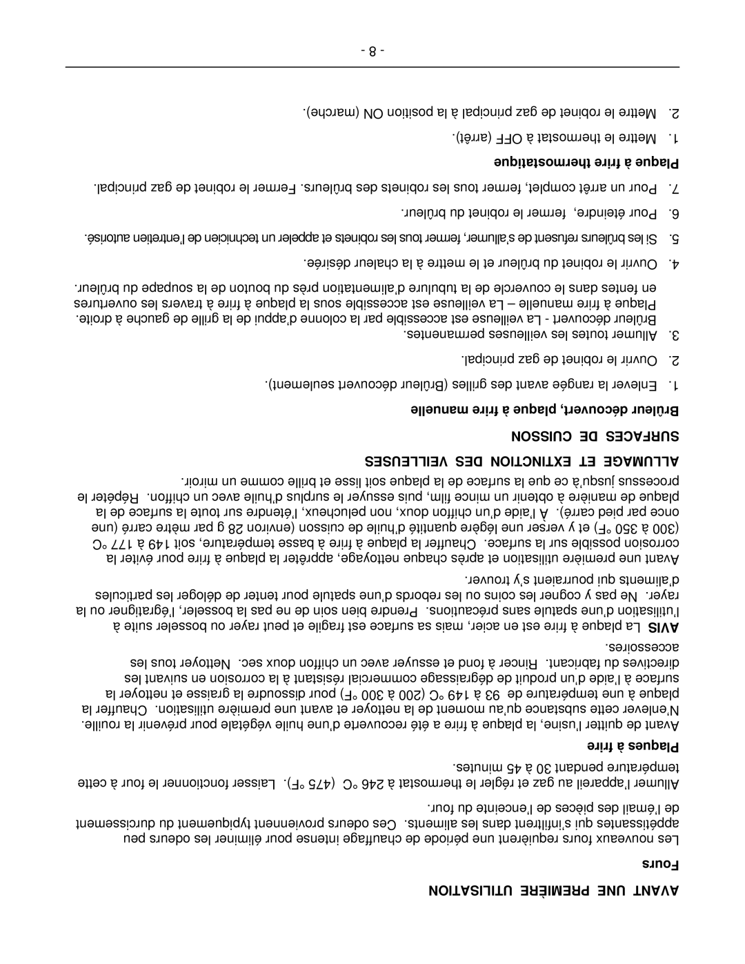 Wolf C48SS, C)(S, C72(S, C36(S Cuisson DE Surfaces Veilleuses DES Extinction ET Allumage, Utilisation Première UNE Avant 