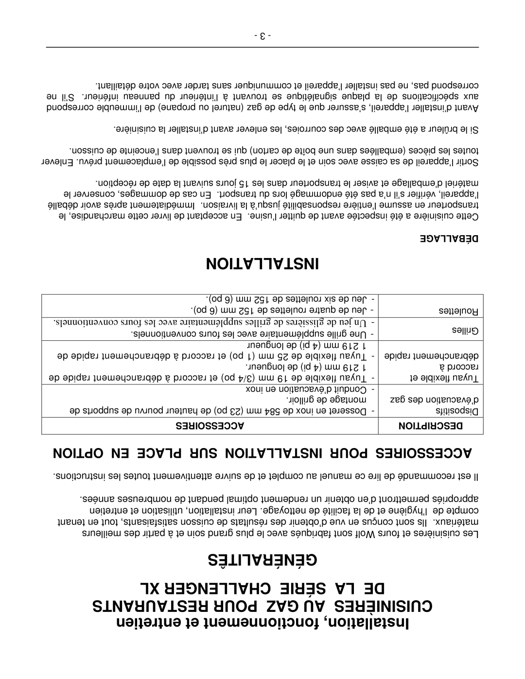 Wolf C36(S, C)(S, C72(S, C48(S, C24S, C48SS, C60(S operation manual Généralitês, Déballage 