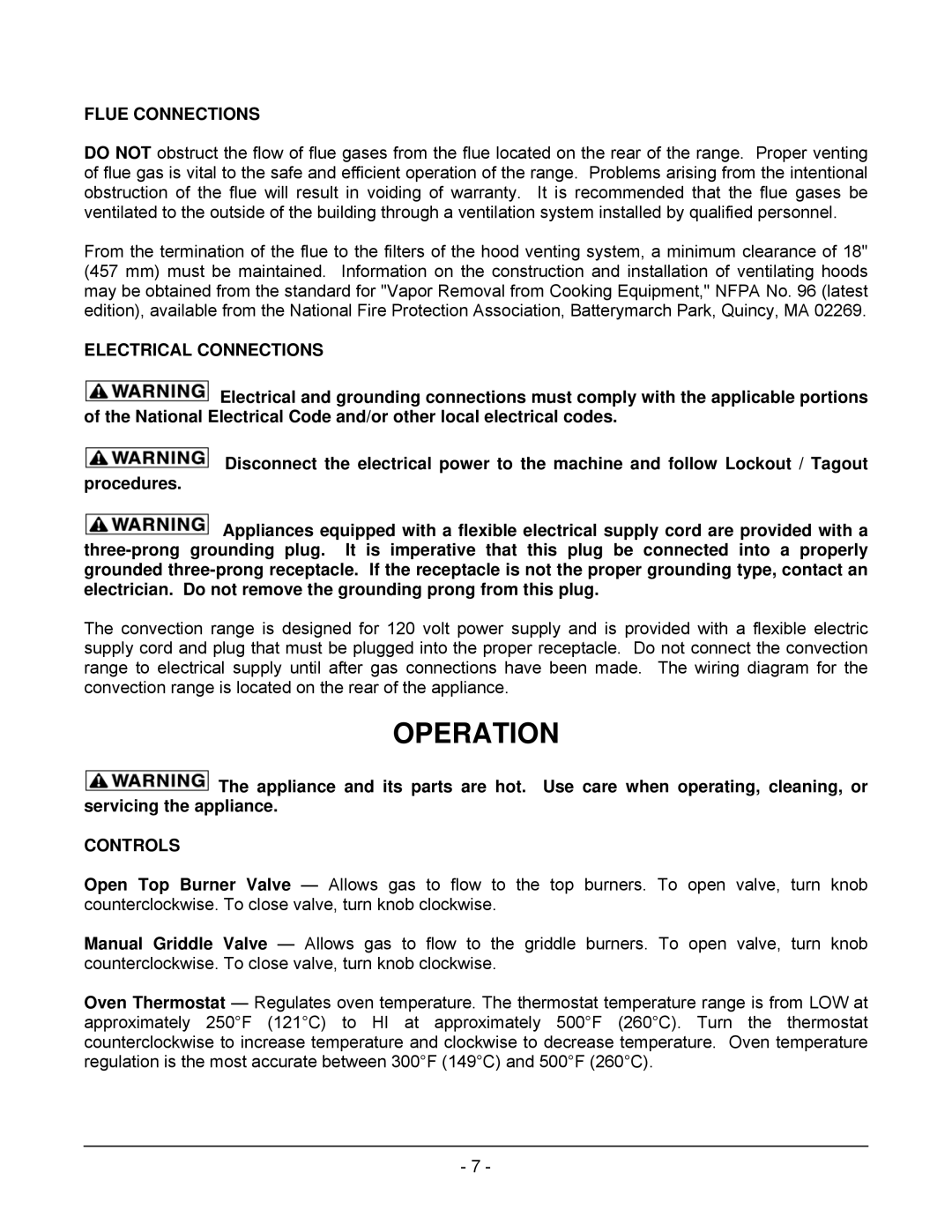 Wolf C)(S, C72(S, C36(S, C48(S, C24S, C48SS, C60(S Operation, Flue Connections, Electrical Connections, Controls 