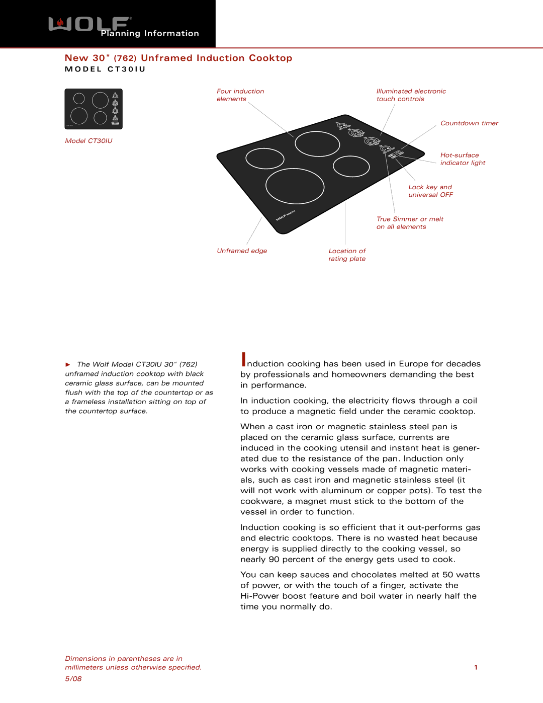 Wolf CT30IU dimensions New 30 762 Unframed Induction Cooktop 