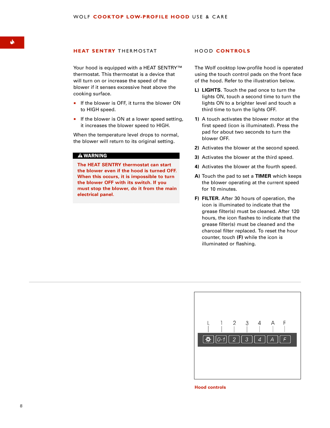 Wolf CTEIH42I manual Hood controls 