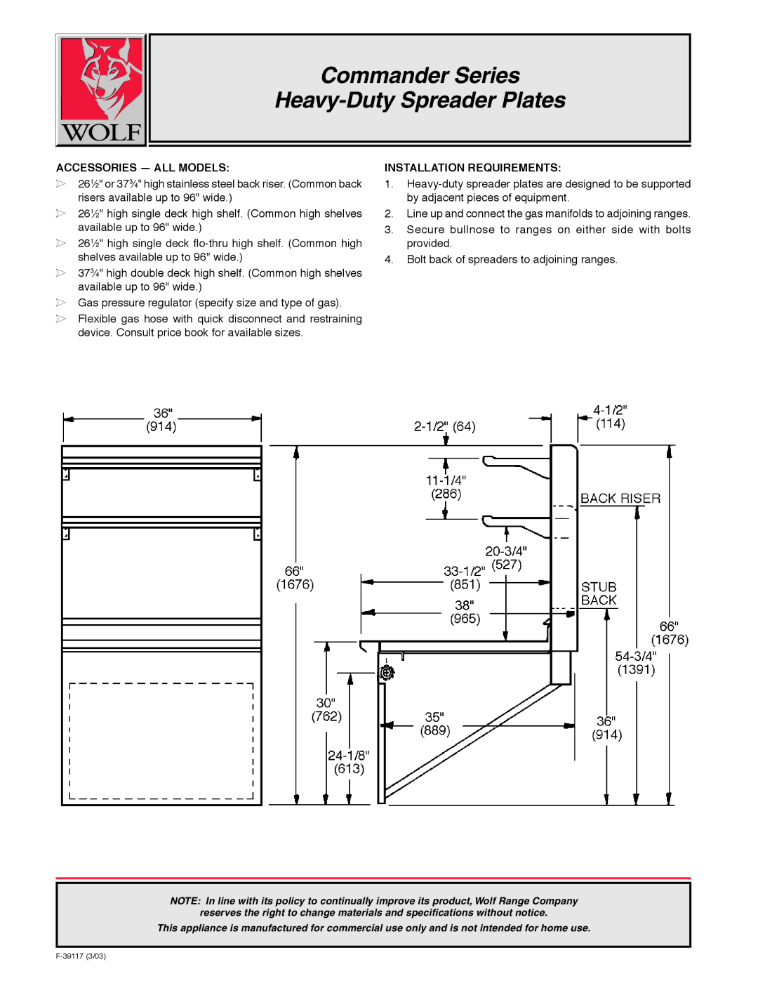 Wolf FS-36-A warranty Accessories ALL Models, Installation Requirements 