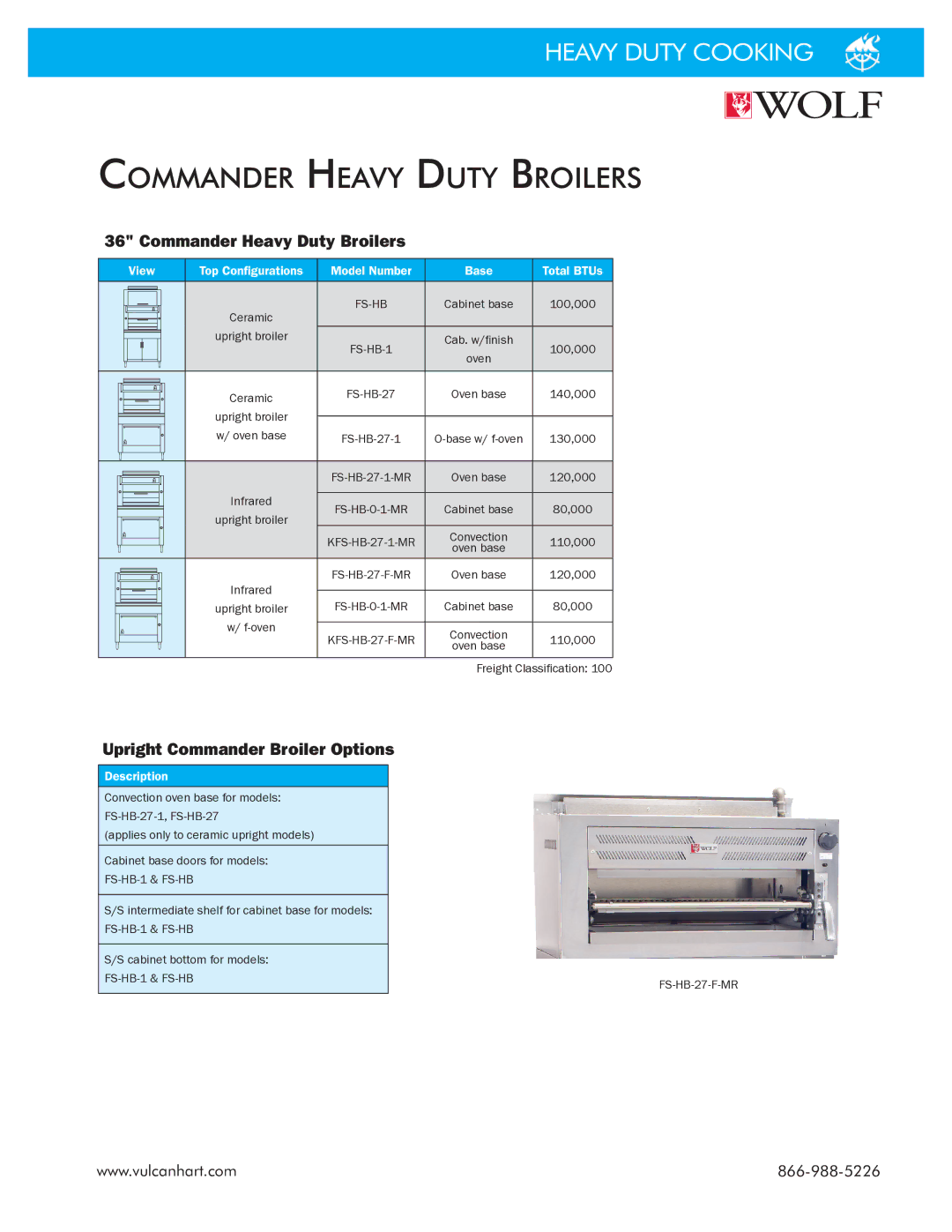 Wolf FS-HB manual Commander Heavy Duty Broilers, Upright Commander Broiler Options 