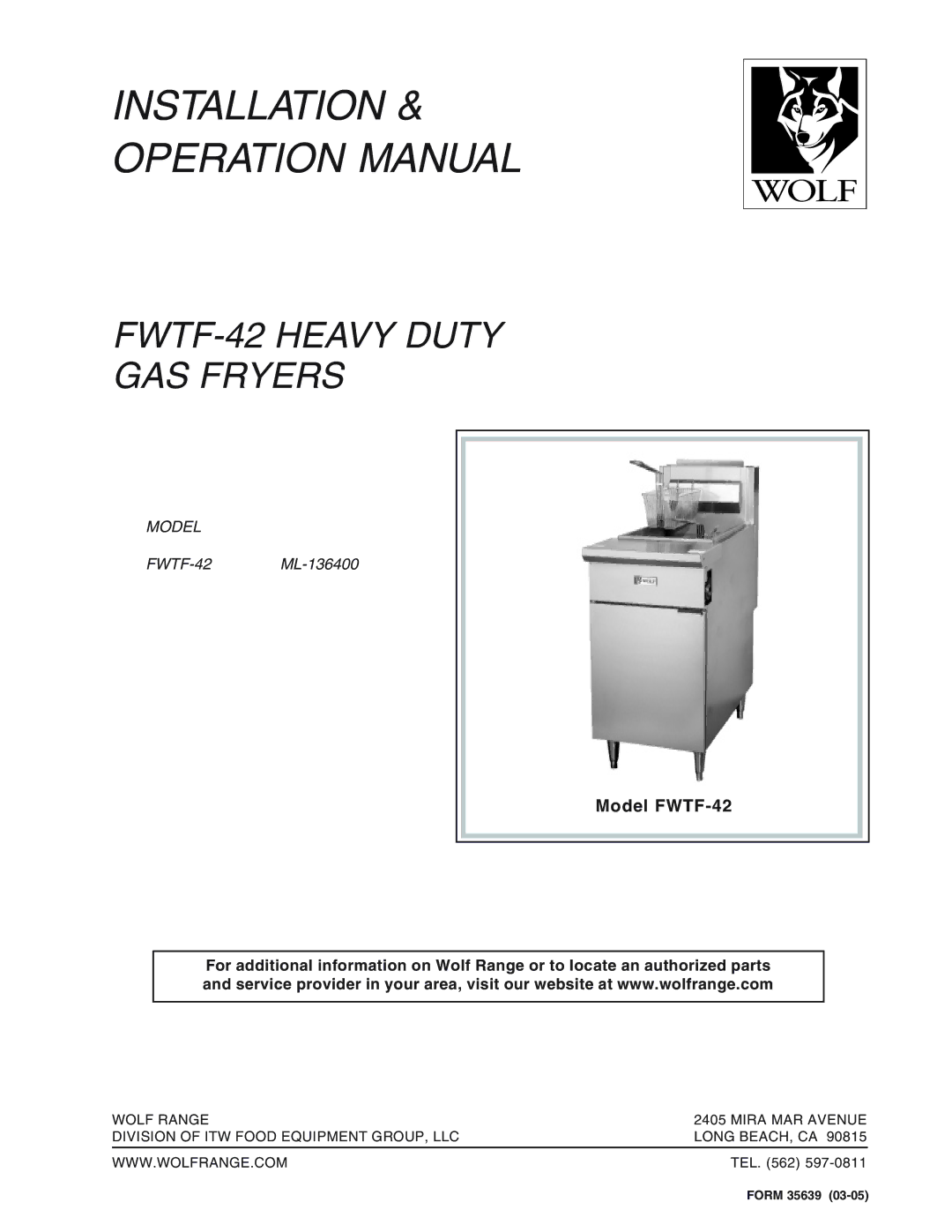 Wolf operation manual Installation, Model FWTF-42 