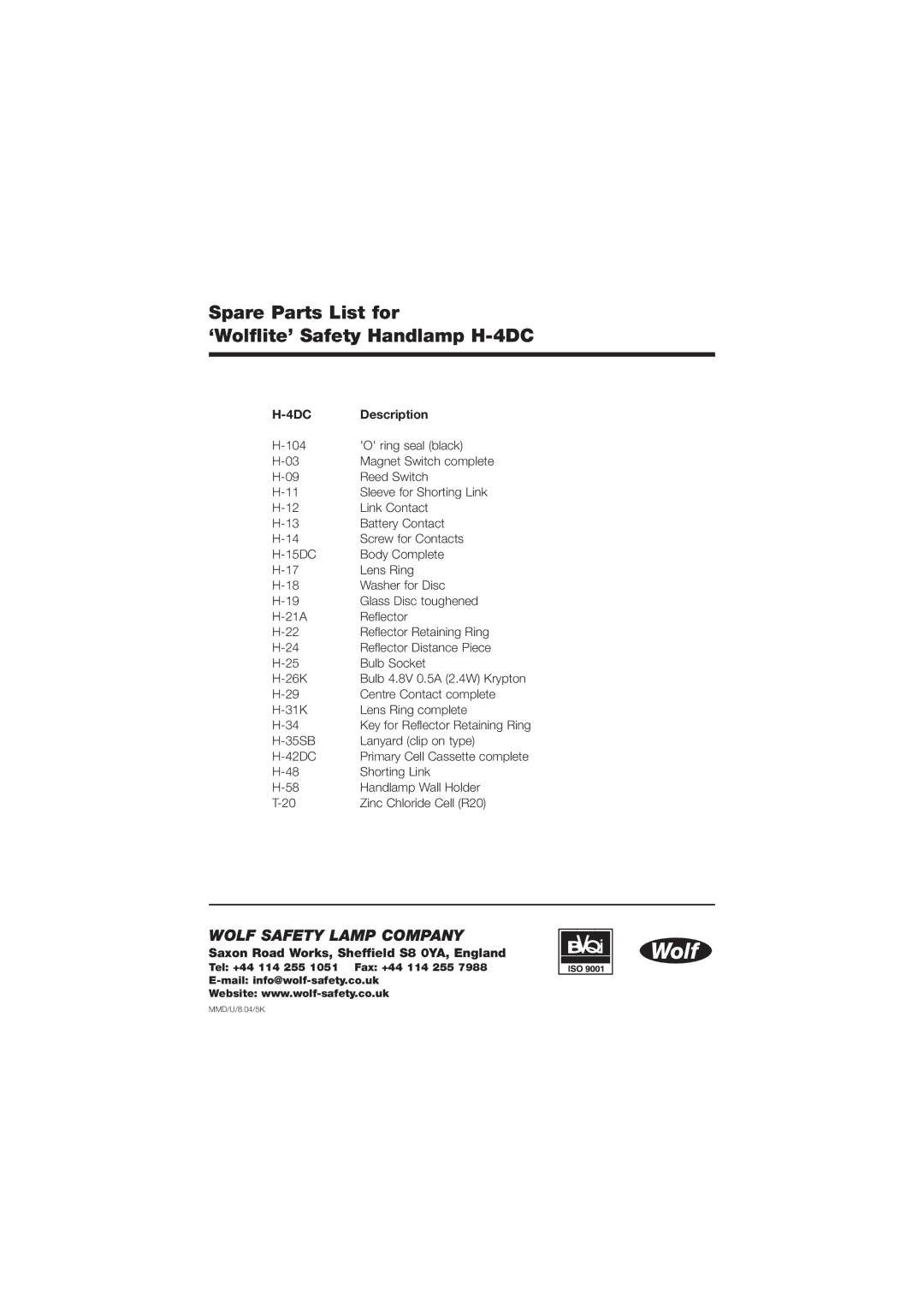 Wolf H-4DC manual 4DC Description, Saxon Road Works, Sheffield S8 0YA, England 