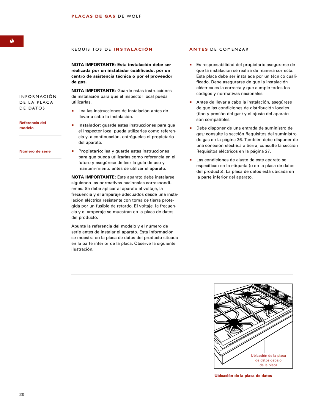 Wolf ICBCT15G installation instructions T E S DE Comenzar, Información DE LA Placa DE Datos 