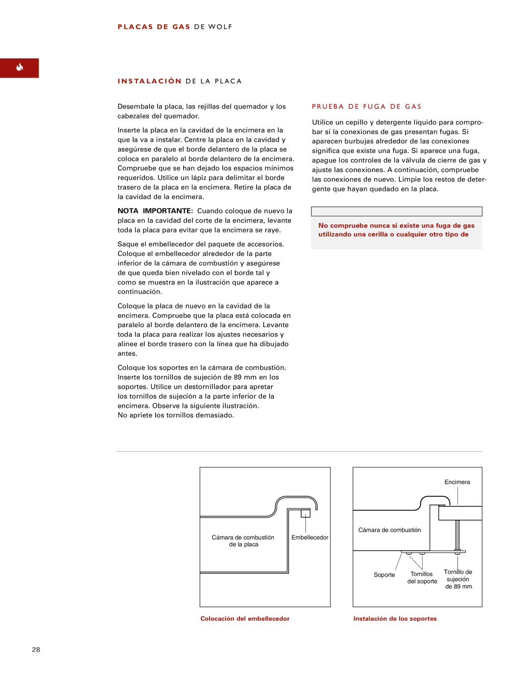 Wolf ICBCT15G installation instructions LA C a S D E GA S DE Wolf S TA L a C I Ó N DE LA Placa, Prueba DE Fuga DE GAS 