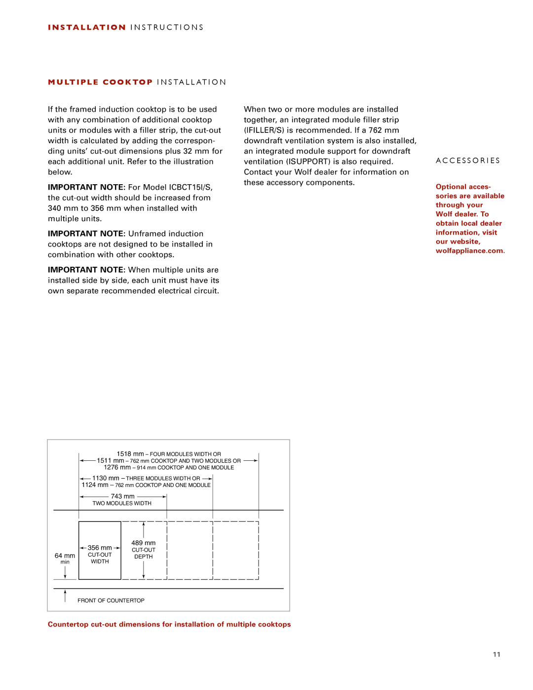 Wolf ICBCT30I installation instructions C E S S O R I E S 