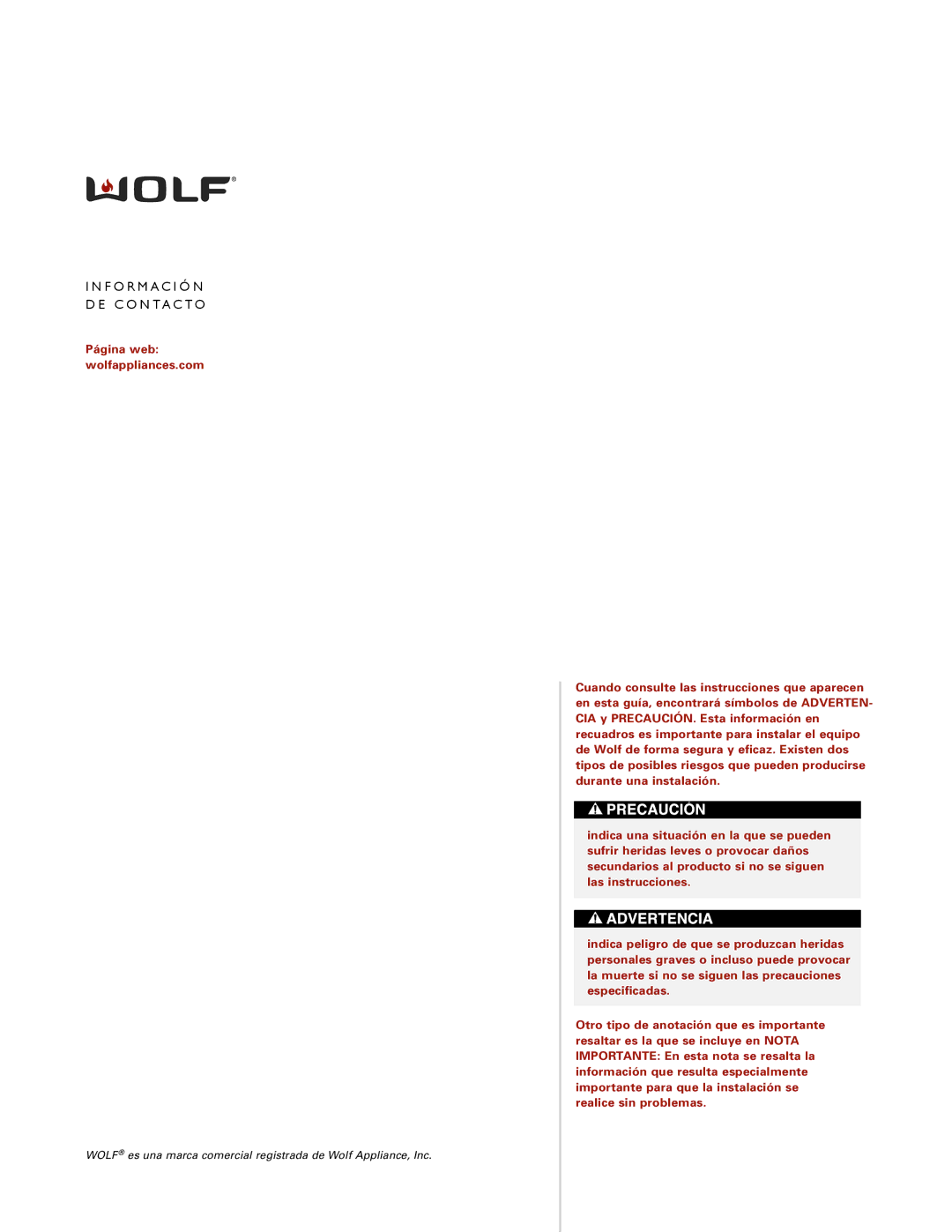 Wolf ICBCT30I installation instructions F O R M a C I Ó N C O N TA C to 