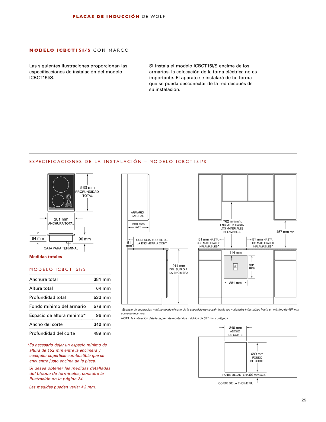 Wolf ICBCT30I installation instructions D E L O I C B C T 1 5 I / S 